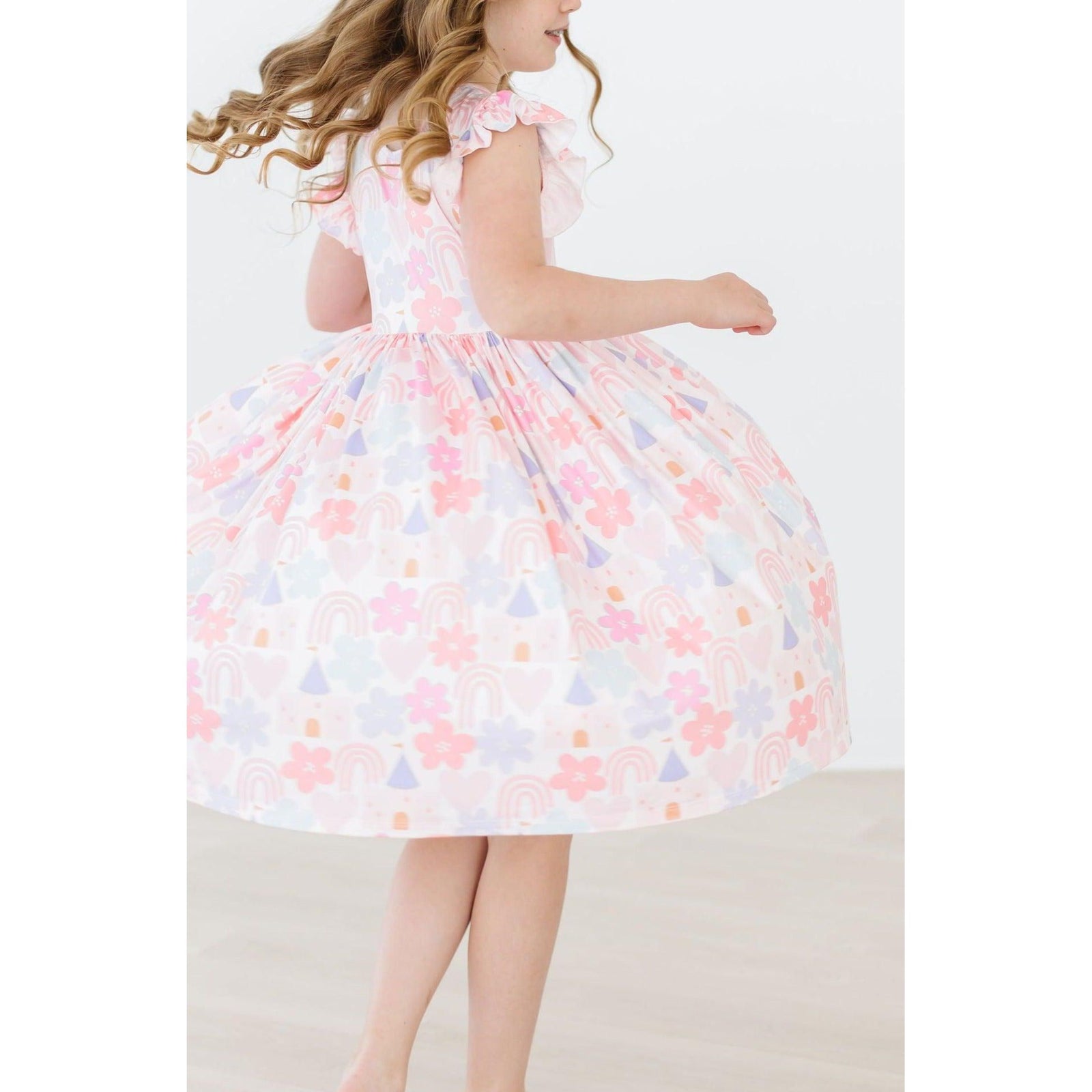 Castles & Rainbows Flutter Sleeve Twirl Dress
