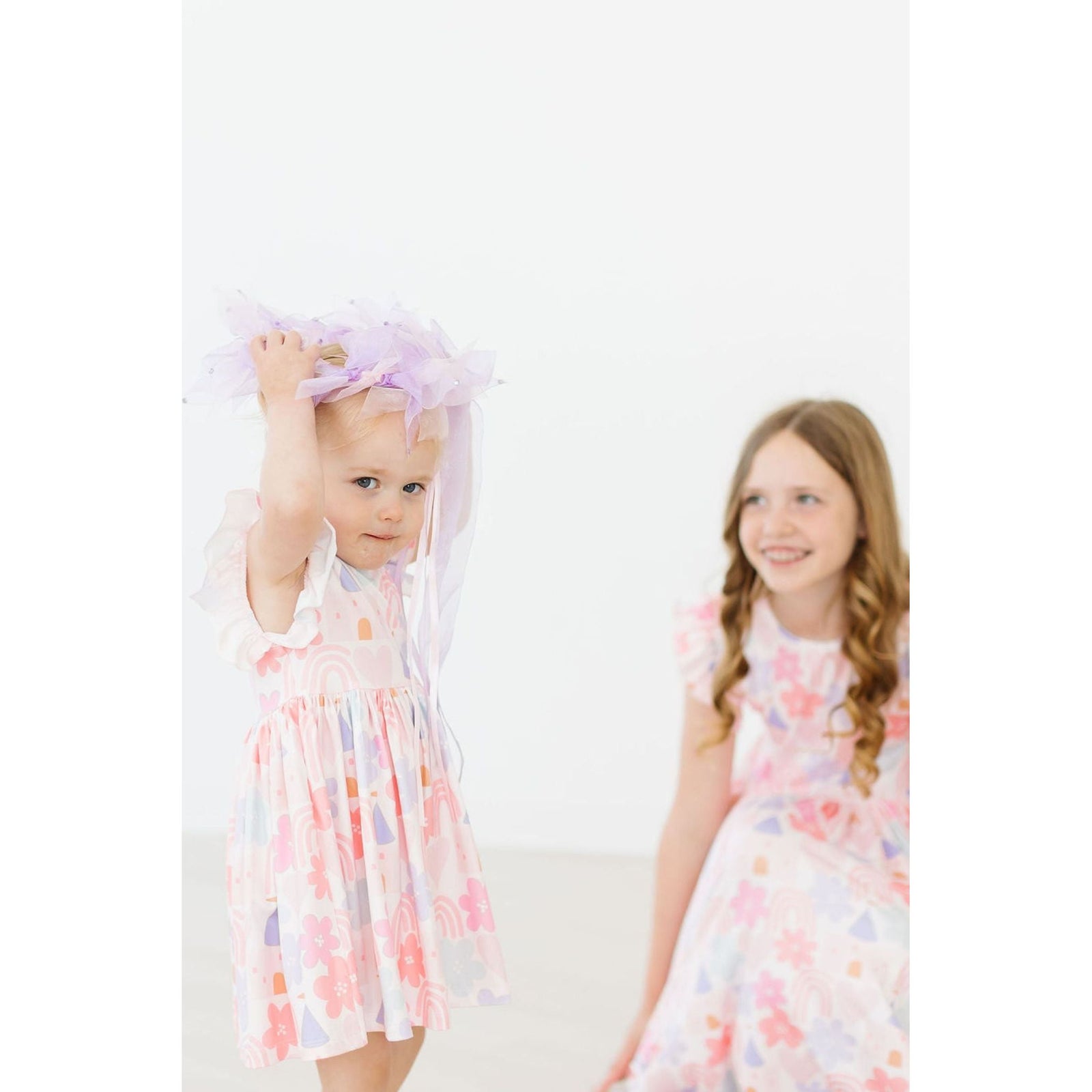 Castles & Rainbows Flutter Sleeve Twirl Dress