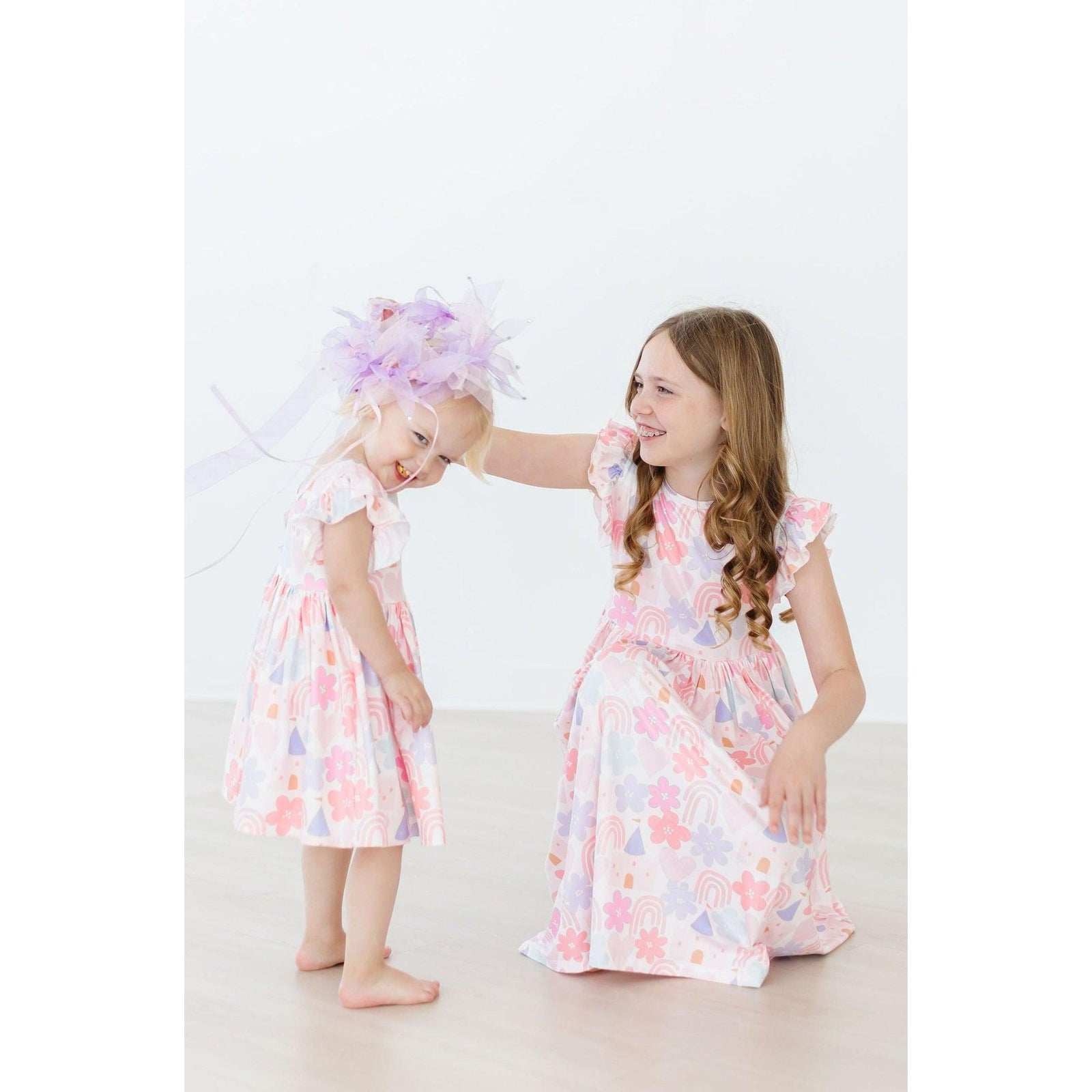 Castles & Rainbows Flutter Sleeve Twirl Dress