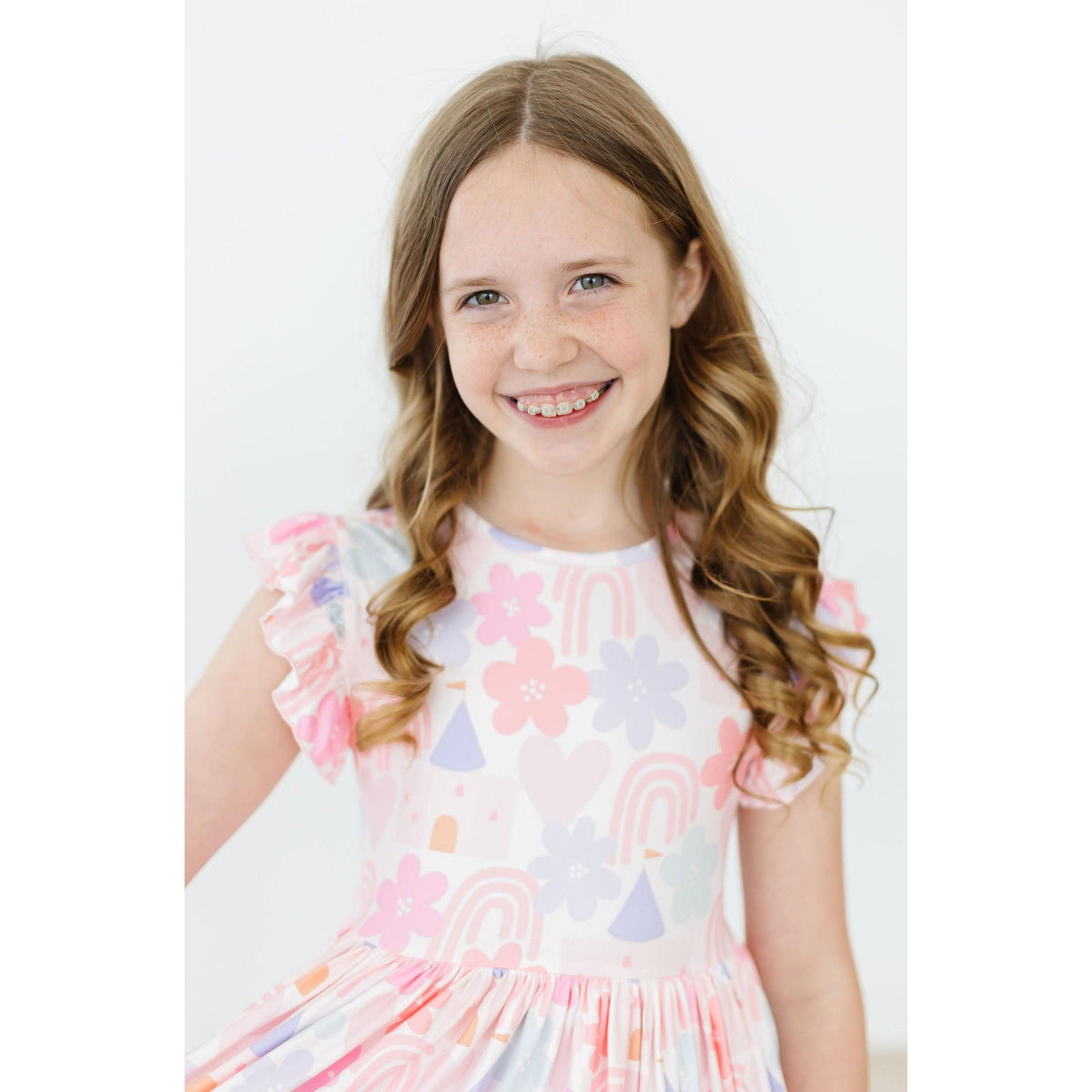 Castles & Rainbows Flutter Sleeve Twirl Dress