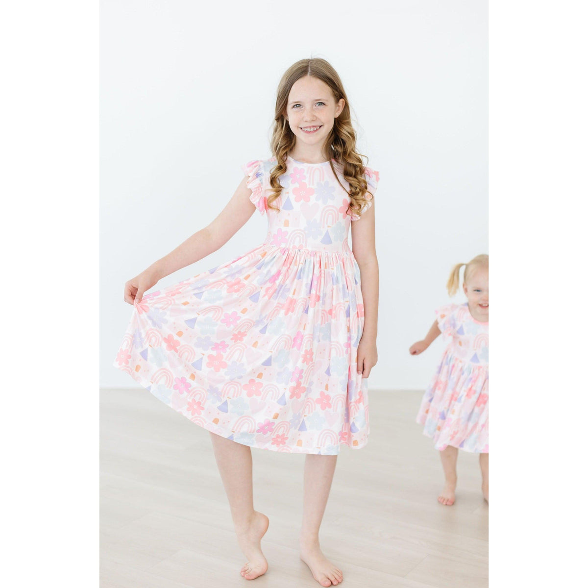 Castles & Rainbows Flutter Sleeve Twirl Dress