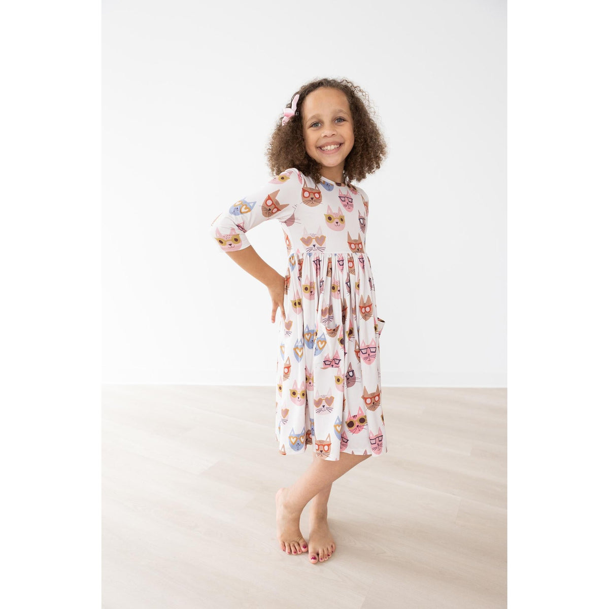 Cattitude 3/4 Sleeve Pocket Twirl Dress