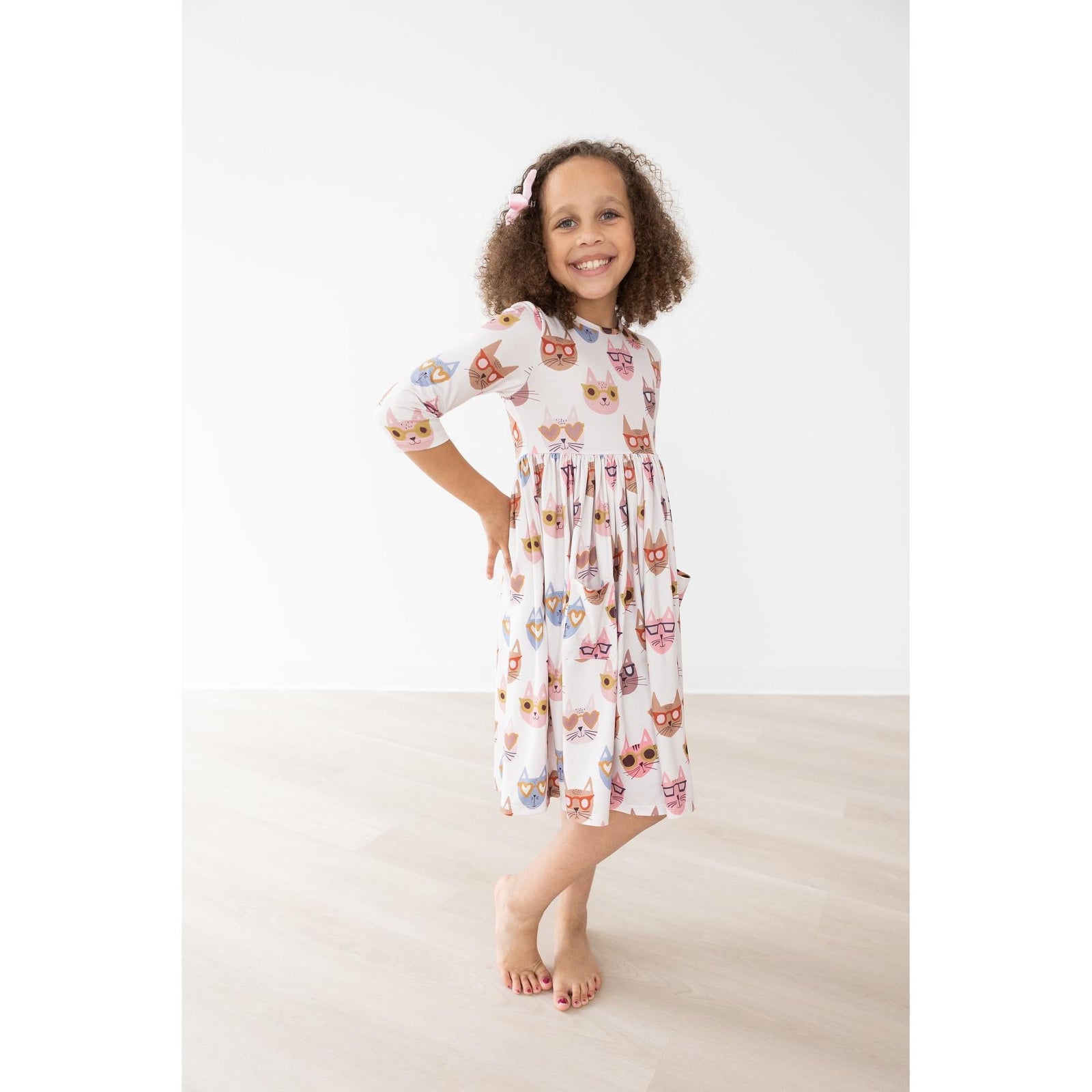 Cattitude 3/4 Sleeve Pocket Twirl Dress