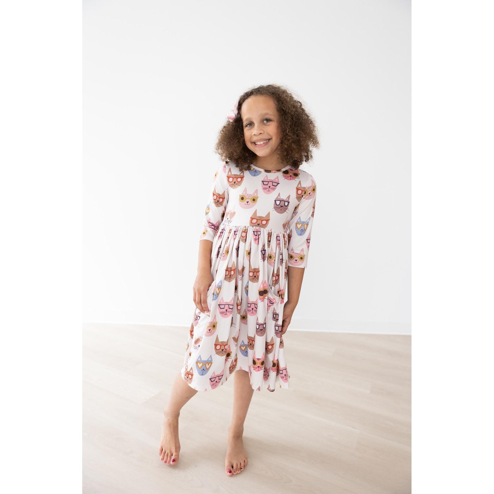 Cattitude 3/4 Sleeve Pocket Twirl Dress