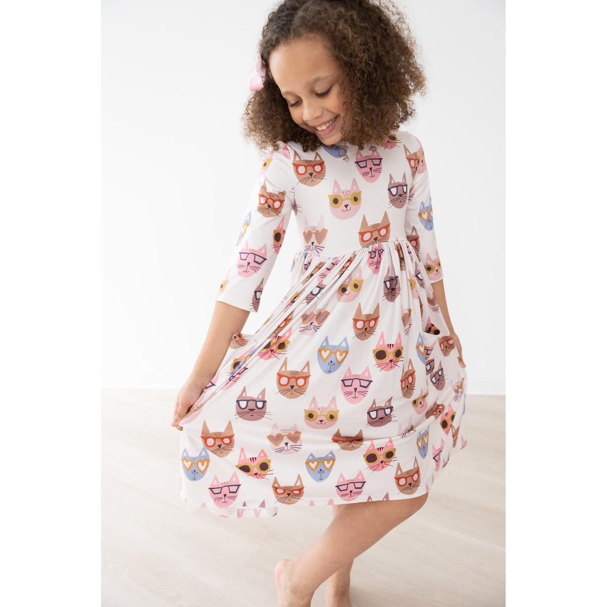 Cattitude 3/4 Sleeve Pocket Twirl Dress