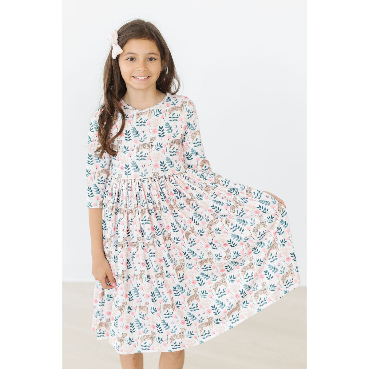 Cheetah Girl 3/4 Sleeve Pocket Twirl Dress