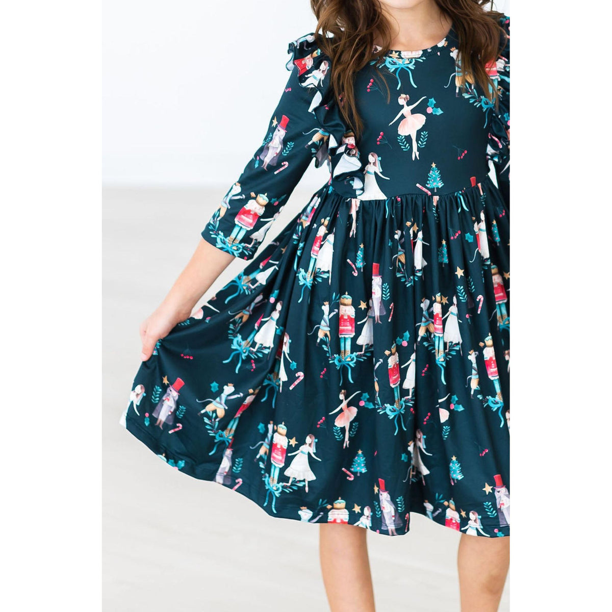 Christmas Ballet 3/4 Sleeve Ruffle Twirl Dress