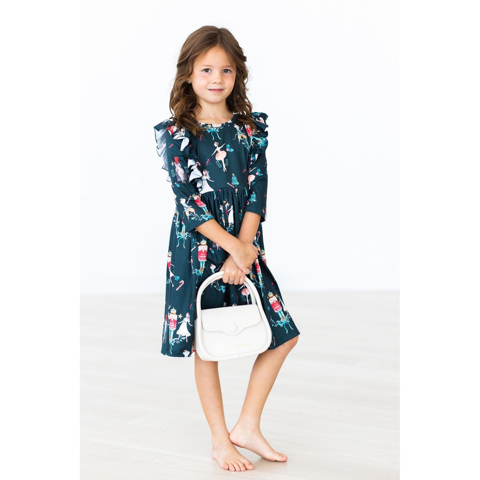 Christmas Ballet 3/4 Sleeve Ruffle Twirl Dress