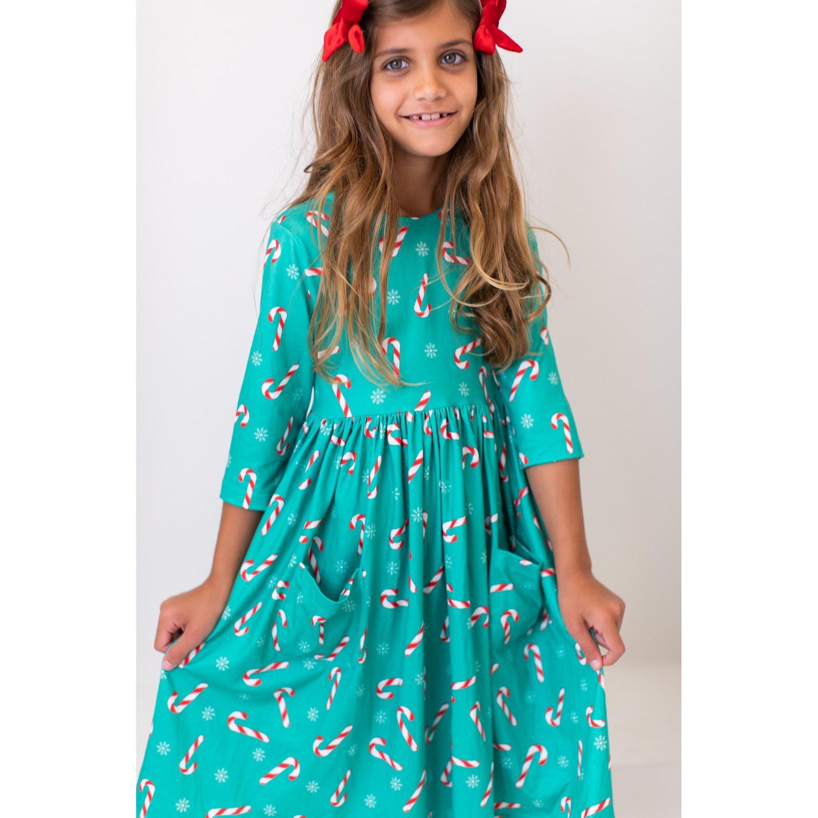 Christmas Candy 3/4 Sleeve Pocket Twirl Dress