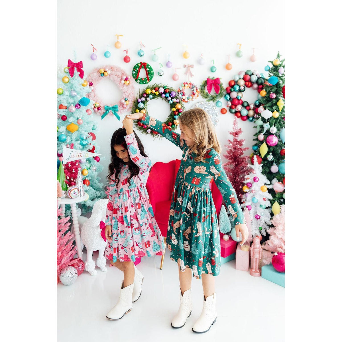Christmas Cowgirl L/S Pocket Twirl Dress