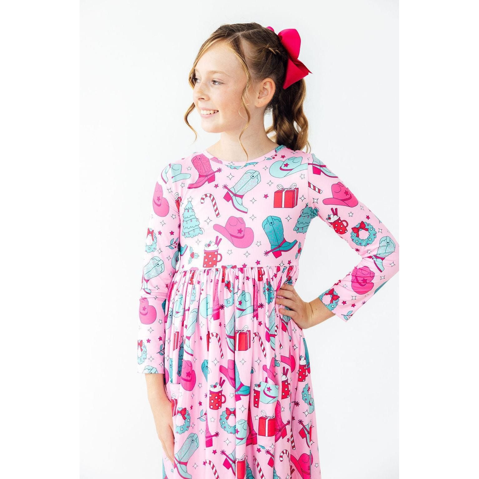 Christmas Cowgirl L/S Pocket Twirl Dress