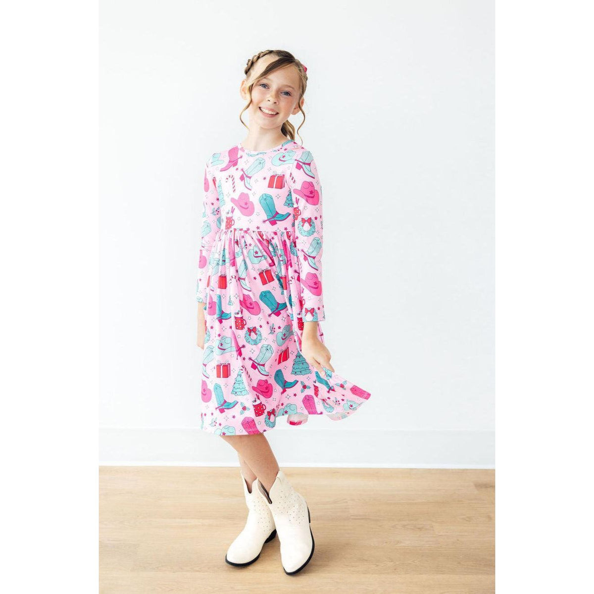 Christmas Cowgirl L/S Pocket Twirl Dress