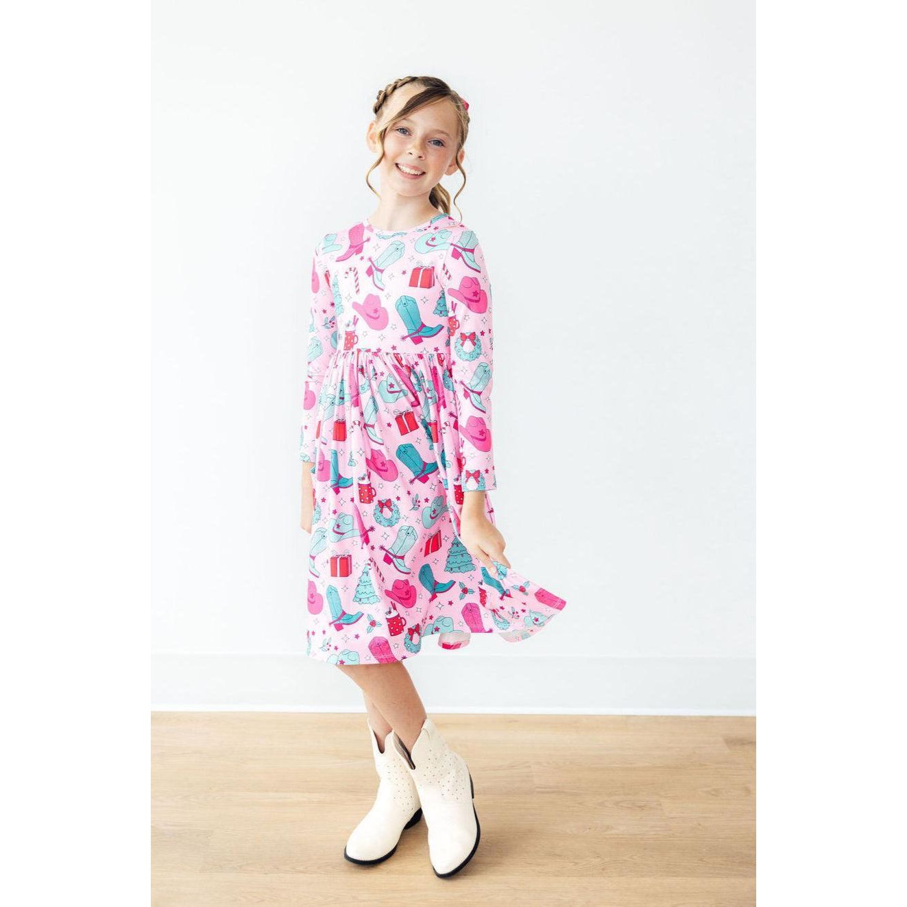 Christmas Cowgirl L/S Pocket Twirl Dress