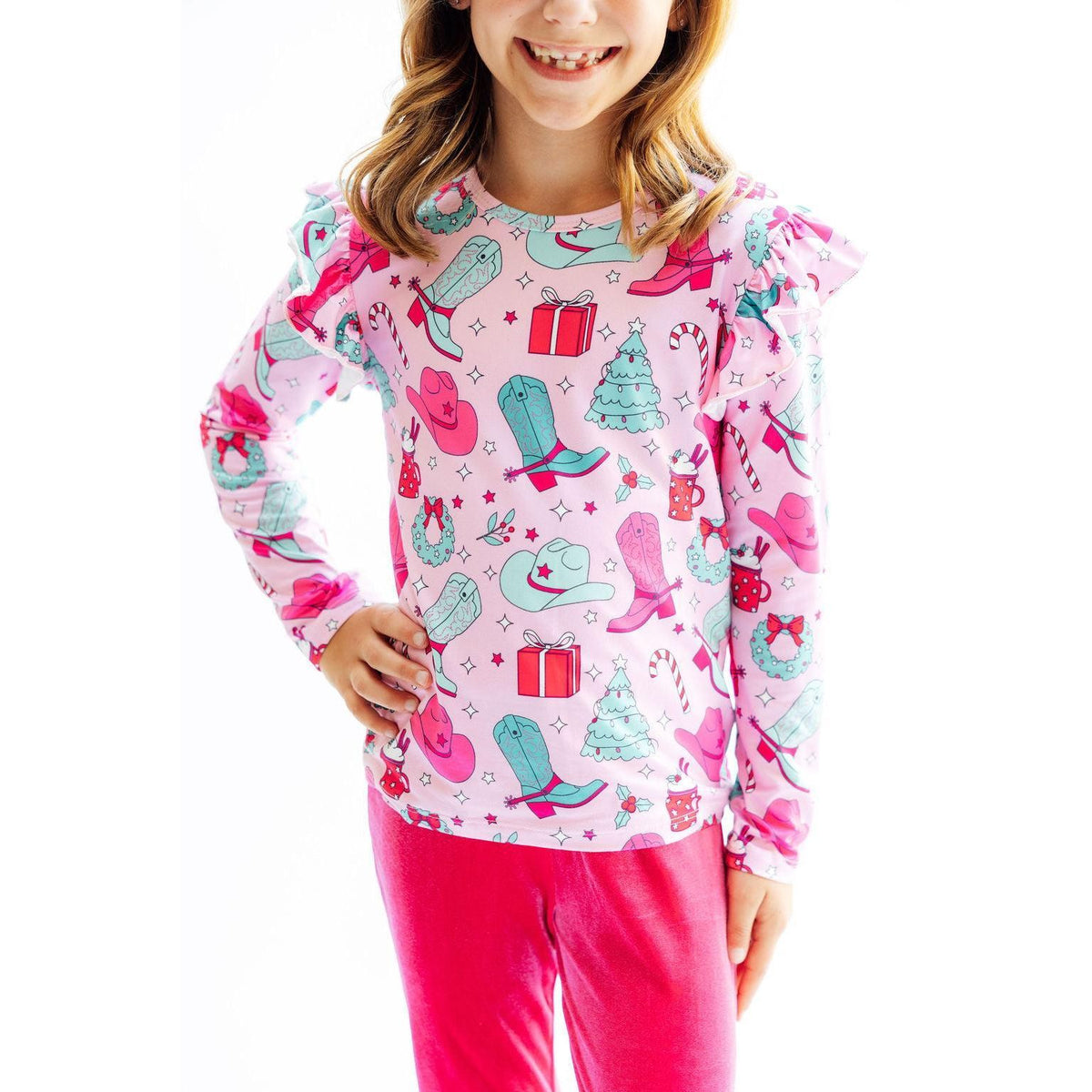 Christmas Cowgirl L/S Ruffle Tee
