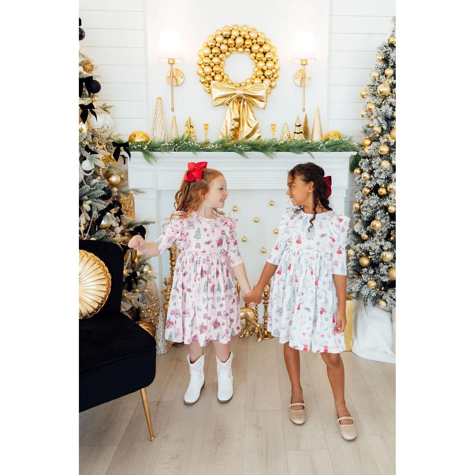 Clara's Christmas 3/4 Sleeve Ruffle Twirl Dress