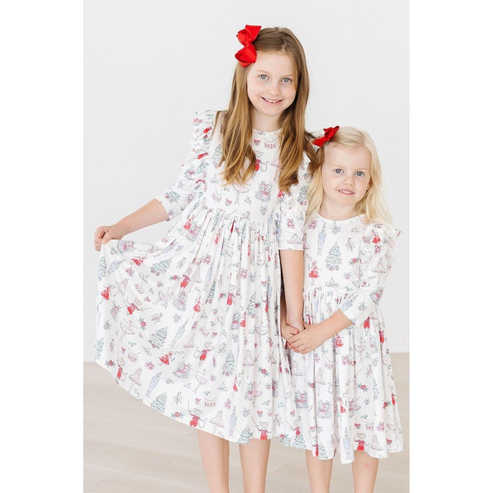 Clara's Christmas 3/4 Sleeve Ruffle Twirl Dress