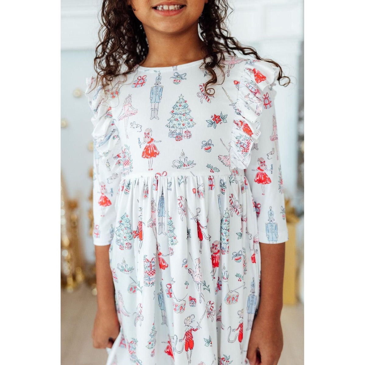 Clara's Christmas 3/4 Sleeve Ruffle Twirl Dress