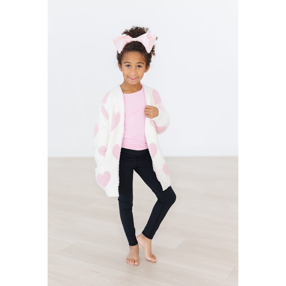 Coconut/Light Pink Heart Cozy Cardigan