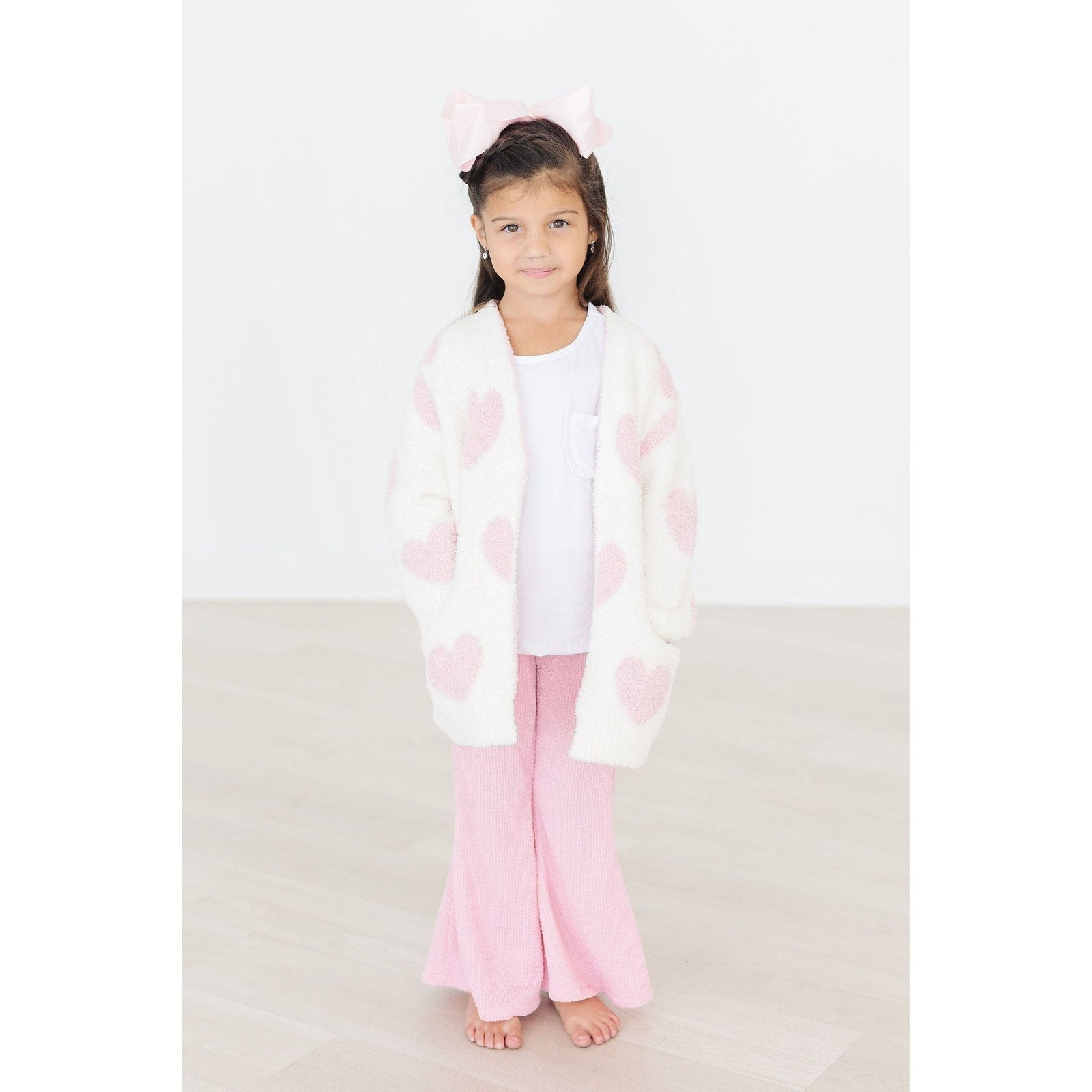 Coconut/Light Pink Heart Cozy Cardigan