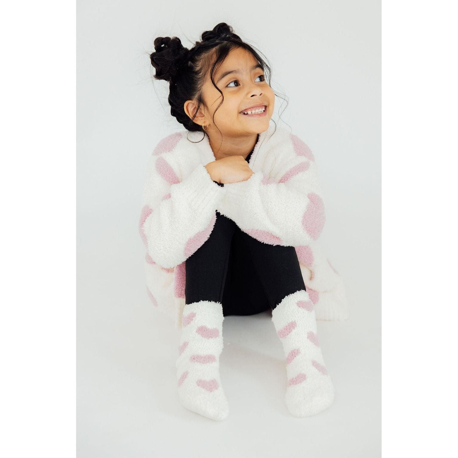 Coconut/Light Pink Heart Cozy Socks