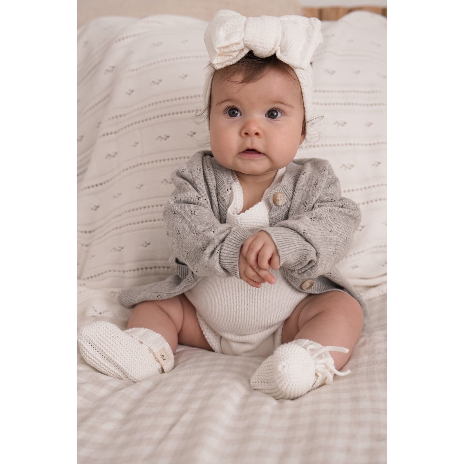 Luna + Luca Pointelle Cardigan - Heather Gray