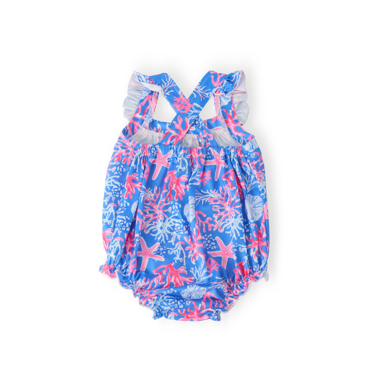 Coral Cove Ruffle Cross Back Romper