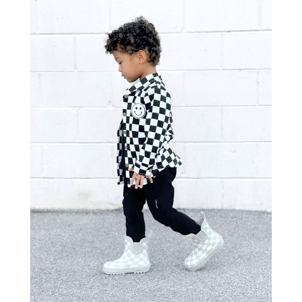 Cotton Shacket | Smiley Checkered Black
