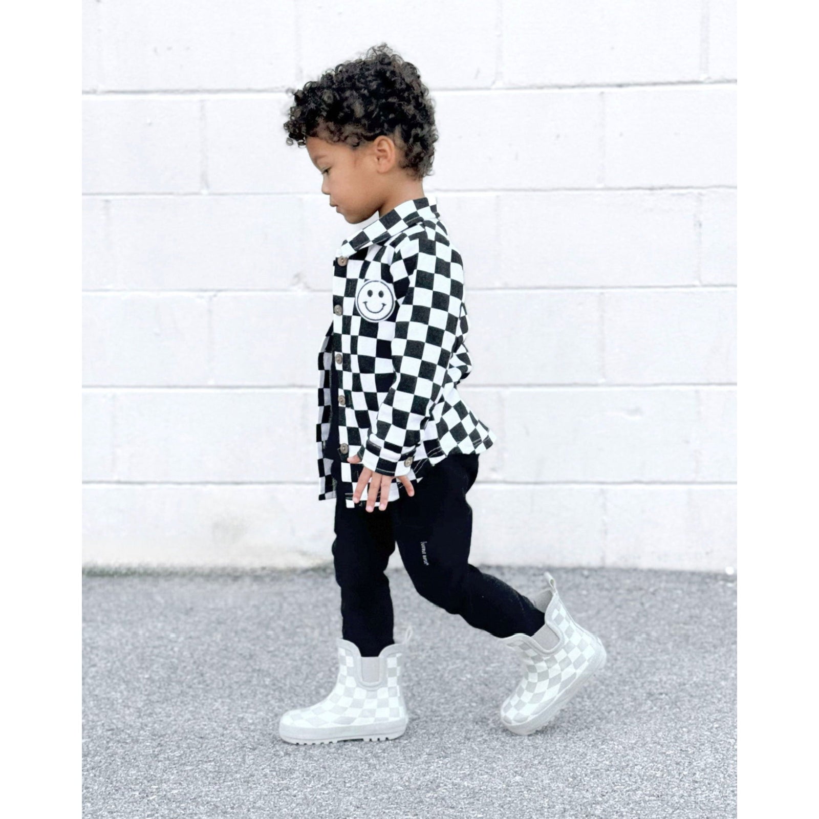 Cotton Shacket | Smiley Checkered Black