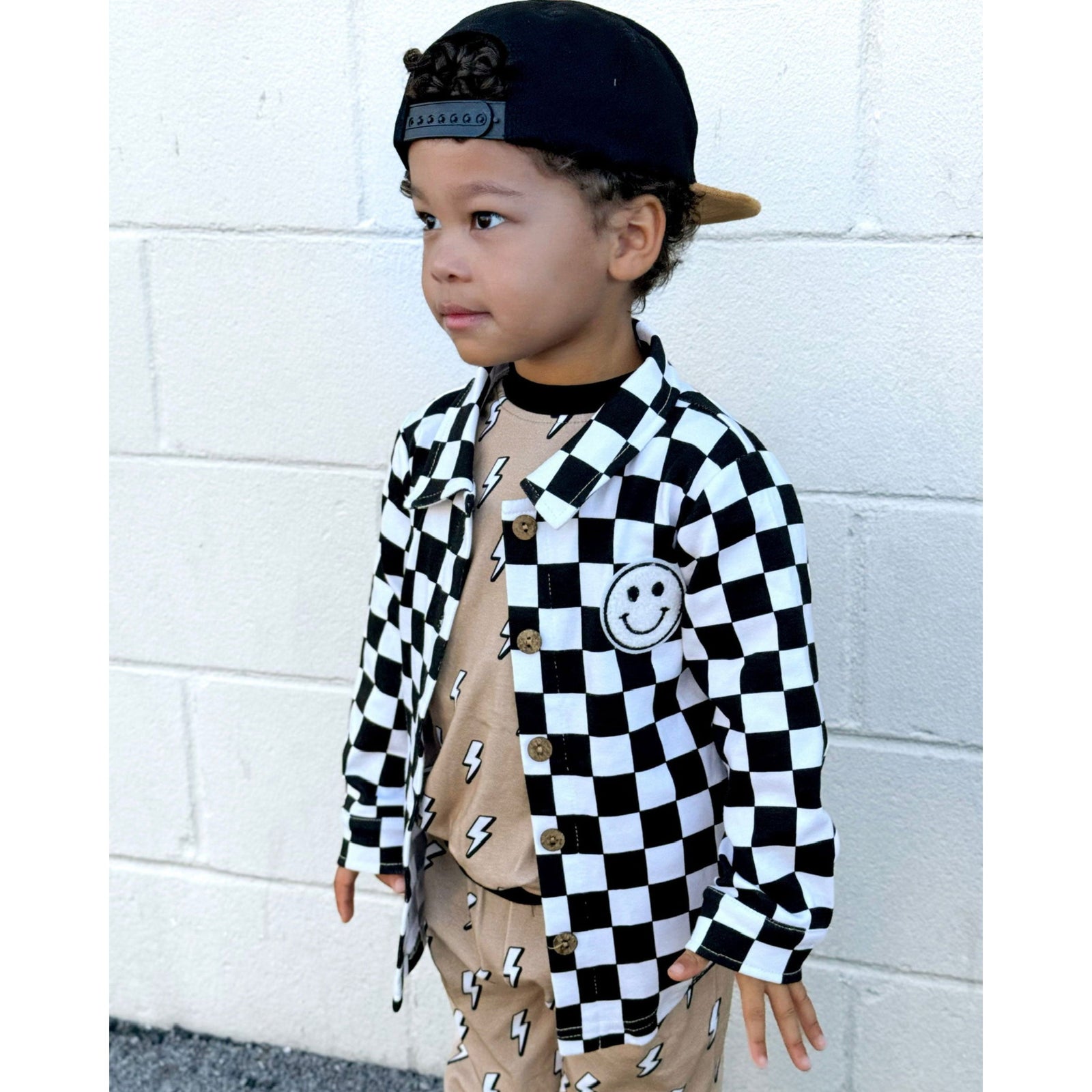 Cotton Shacket | Smiley Checkered Black