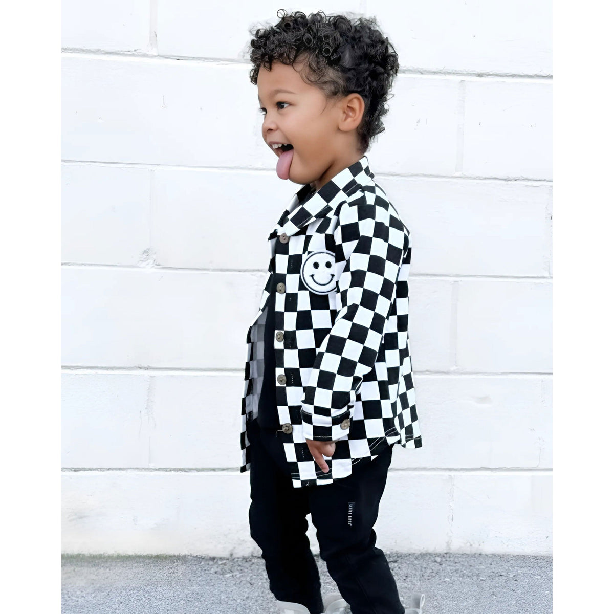 Cotton Shacket | Smiley Checkered Black
