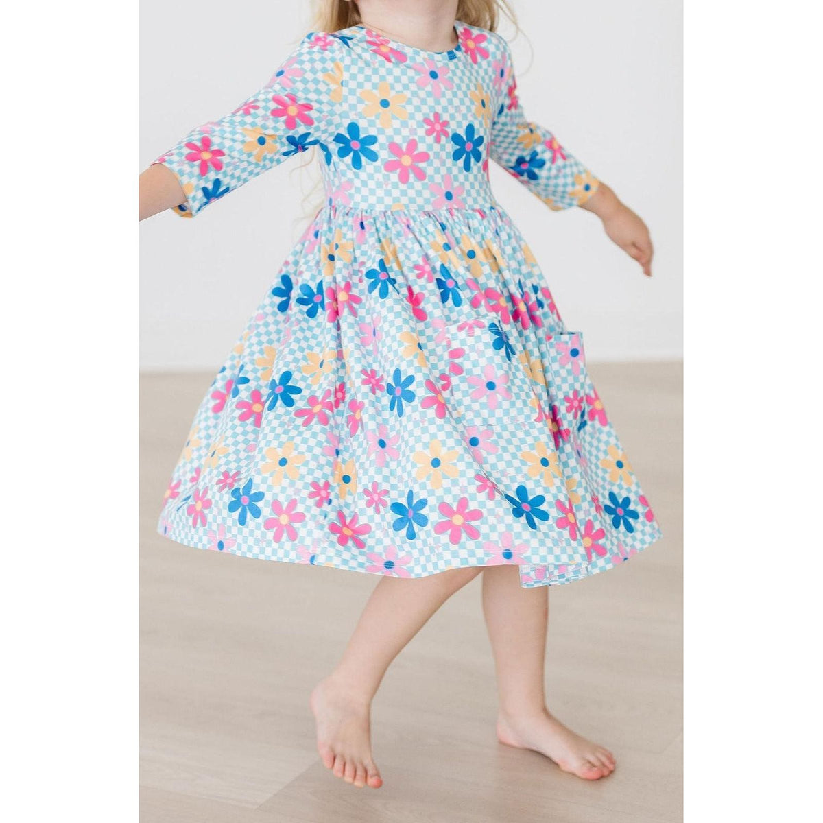 Crazy Daisy 3/4 Sleeve Pocket Twirl Dress