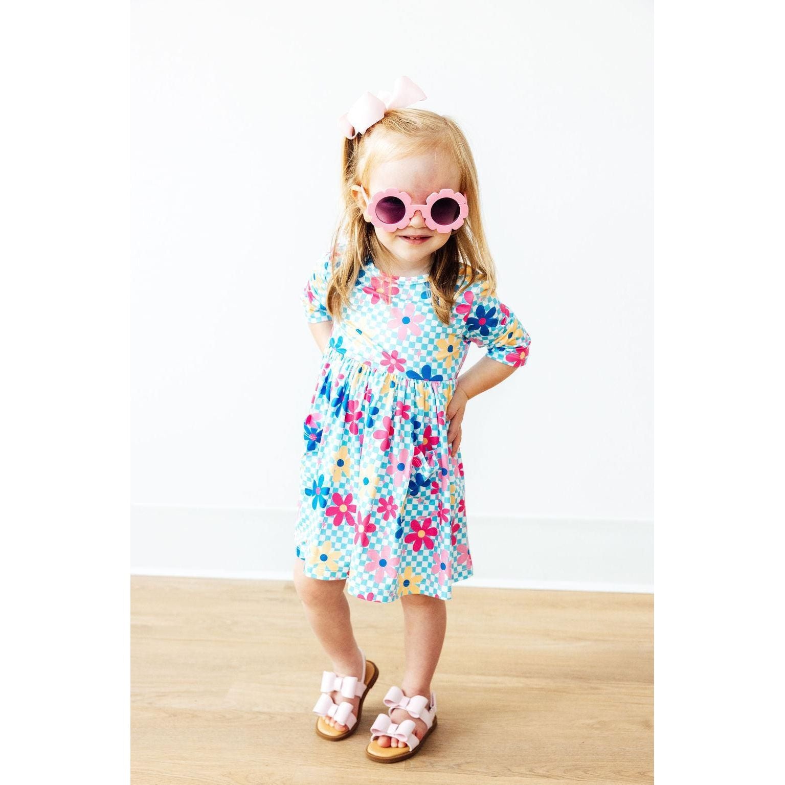 Crazy Daisy 3/4 Sleeve Pocket Twirl Dress