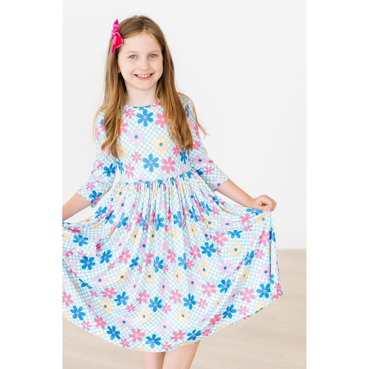 Crazy Daisy 3/4 Sleeve Pocket Twirl Dress