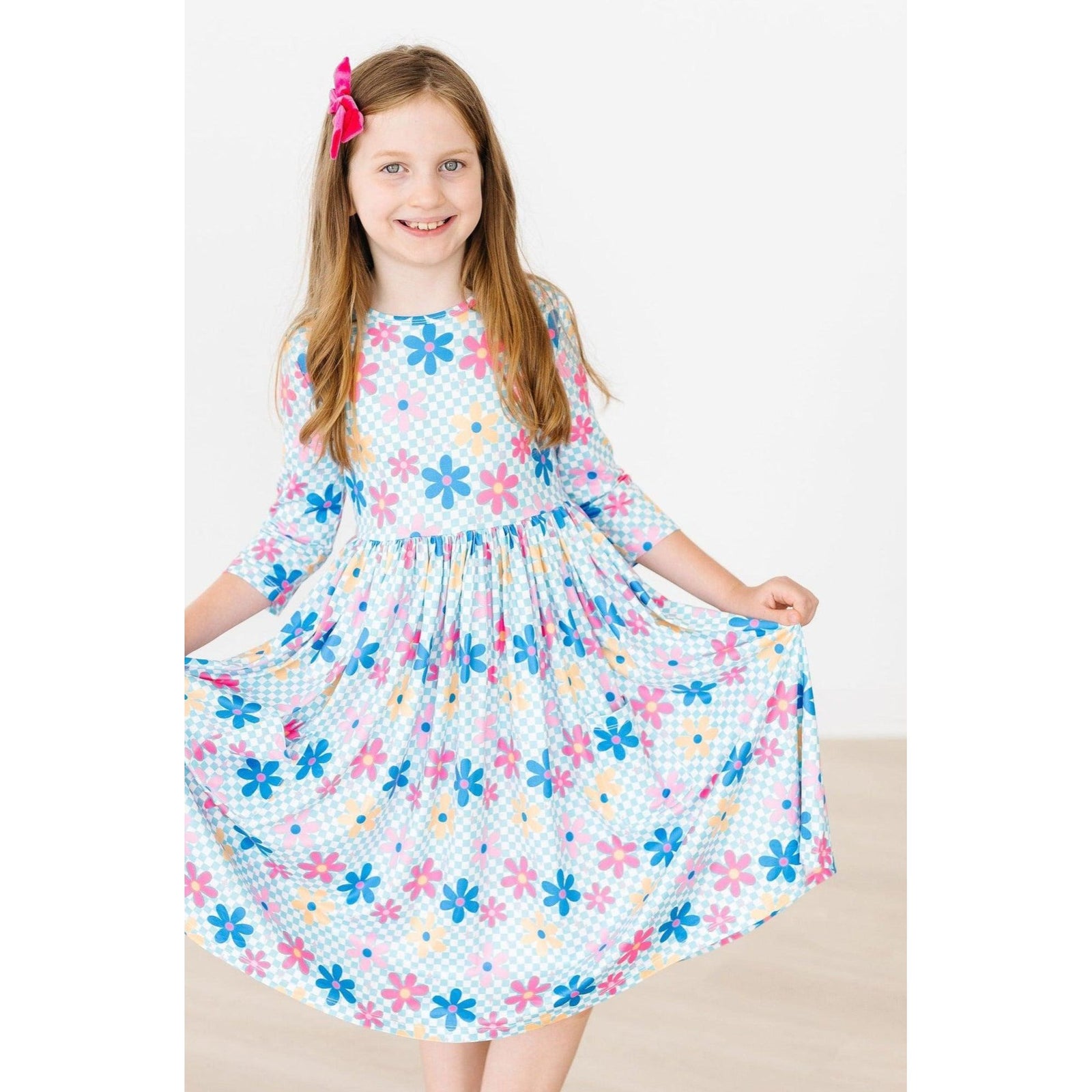 Crazy Daisy 3/4 Sleeve Pocket Twirl Dress