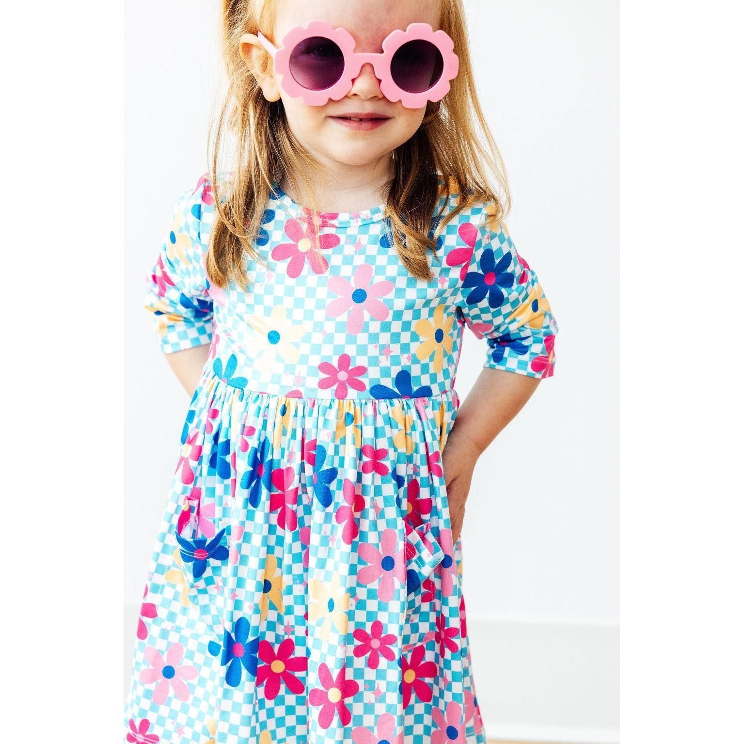 Crazy Daisy 3/4 Sleeve Pocket Twirl Dress