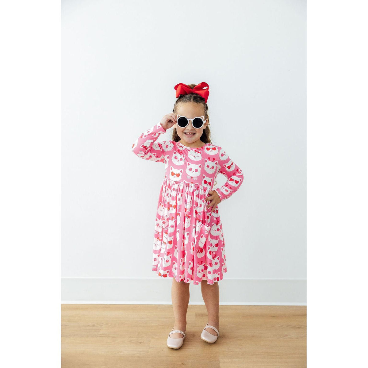 Cutie Cat L/S Pocket Twirl Dress