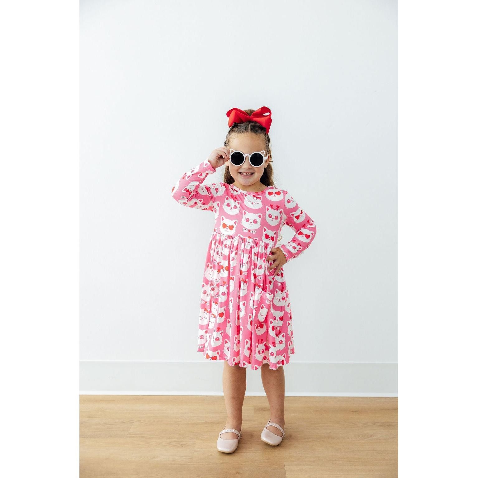 Cutie Cat L/S Pocket Twirl Dress