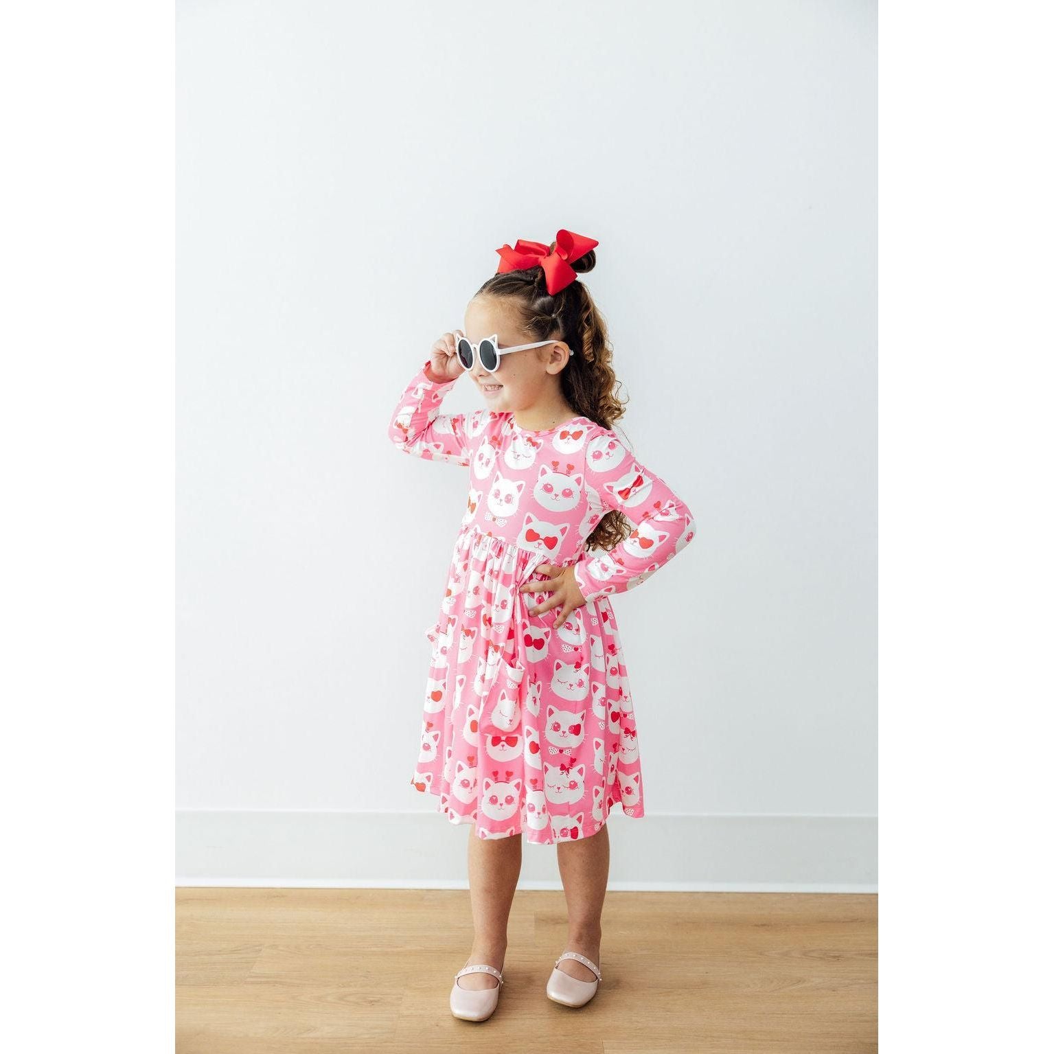 Cutie Cat L/S Pocket Twirl Dress