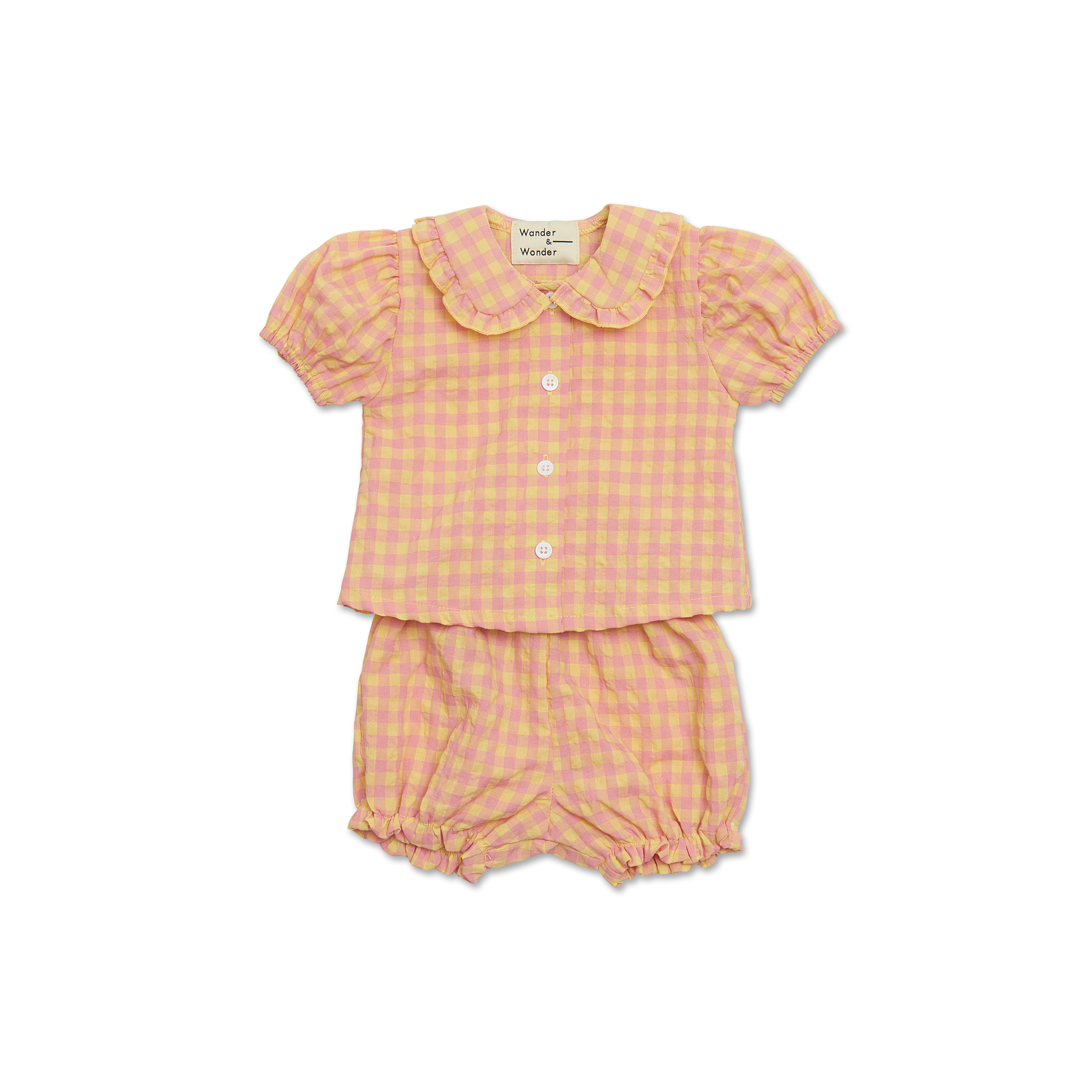 layette blouse set | yellow/punch check