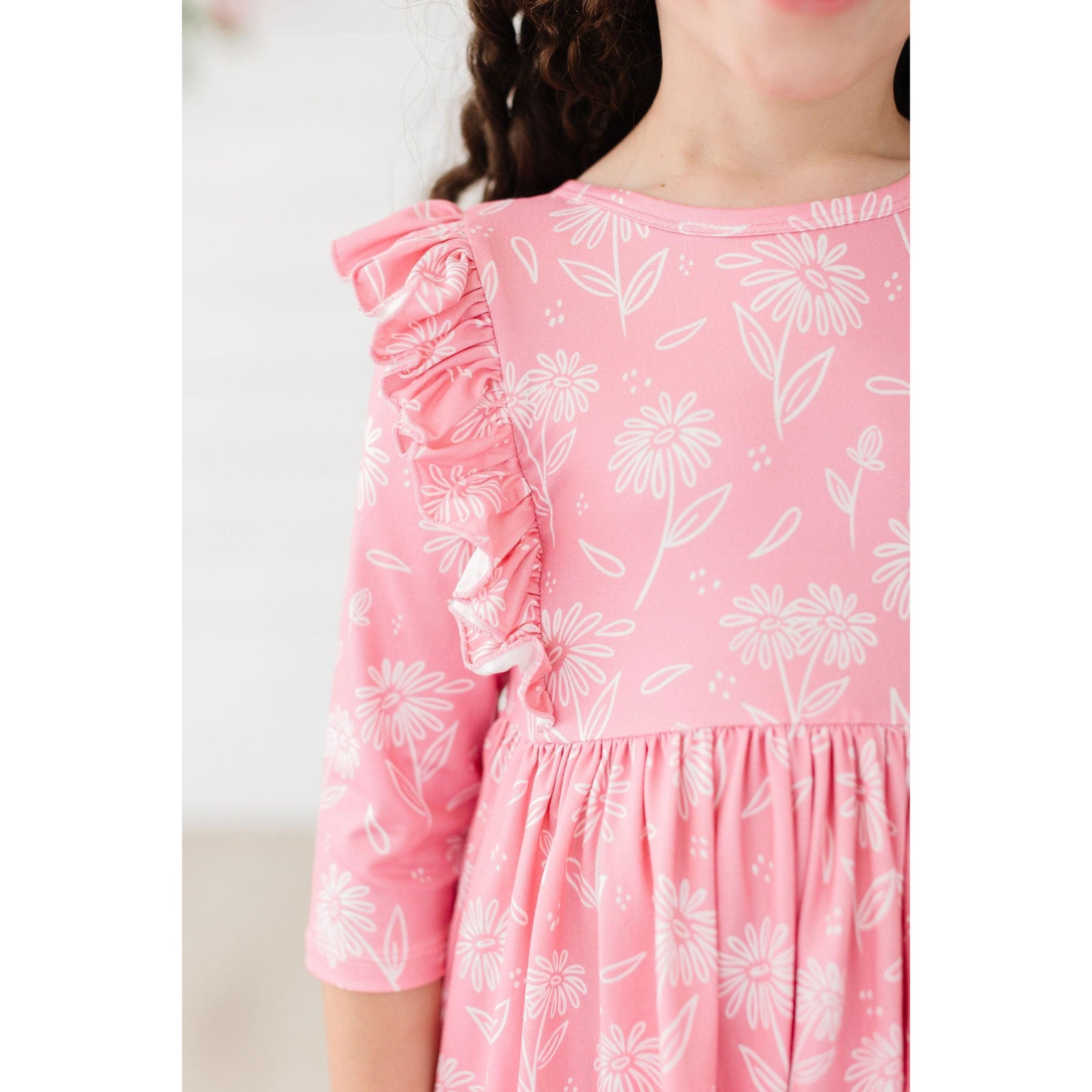 Dahlia Doodles 3/4 Sleeve Ruffle Twirl Dress