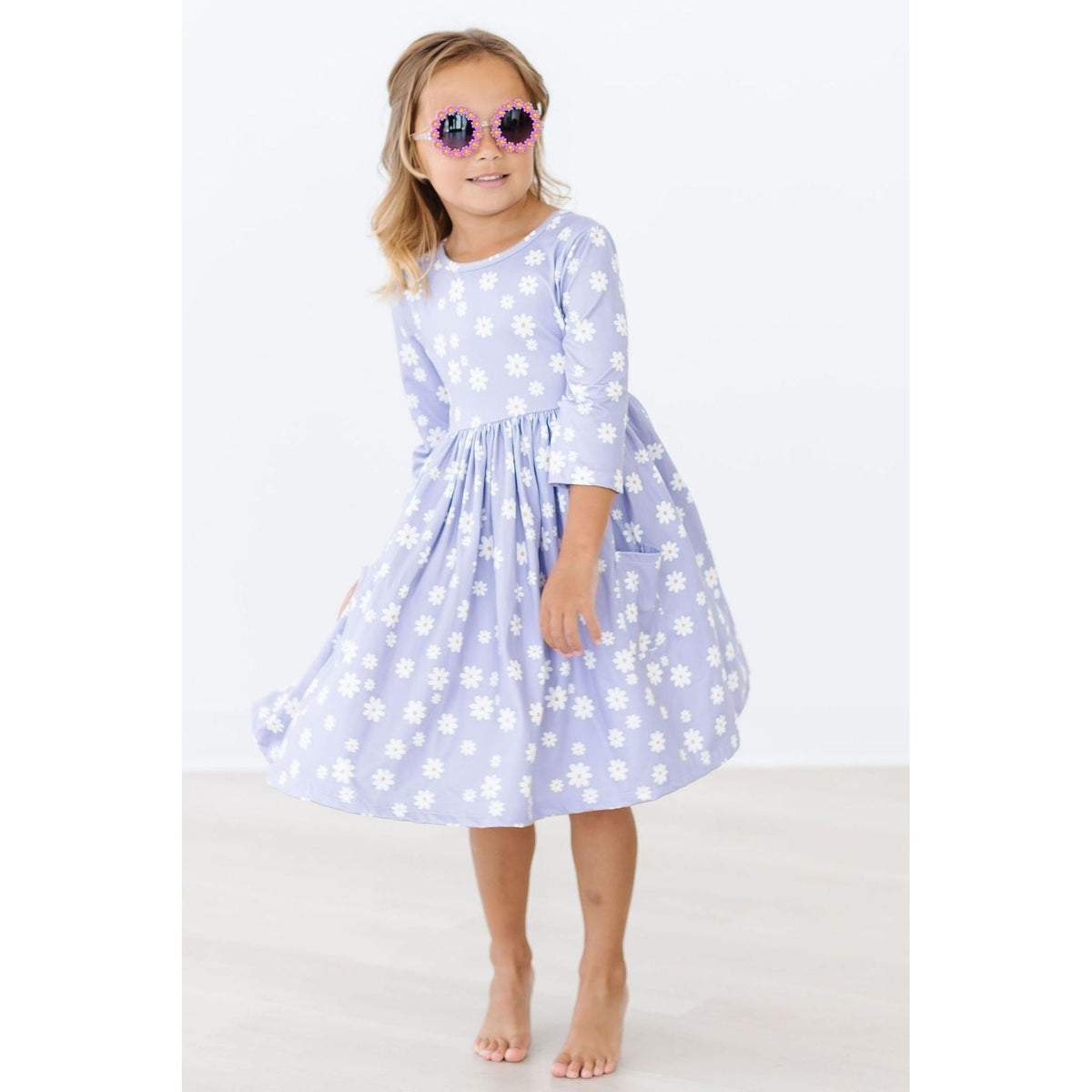 Dainty Daisies 3/4 Sleeve Pocket Twirl Dress