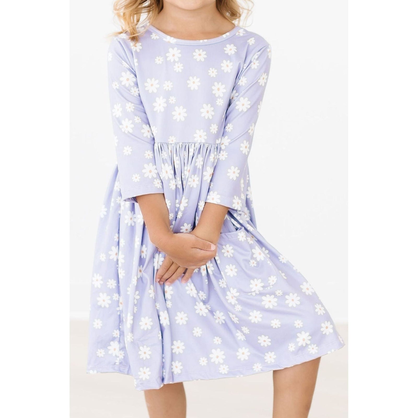 Dainty Daisies 3/4 Sleeve Pocket Twirl Dress