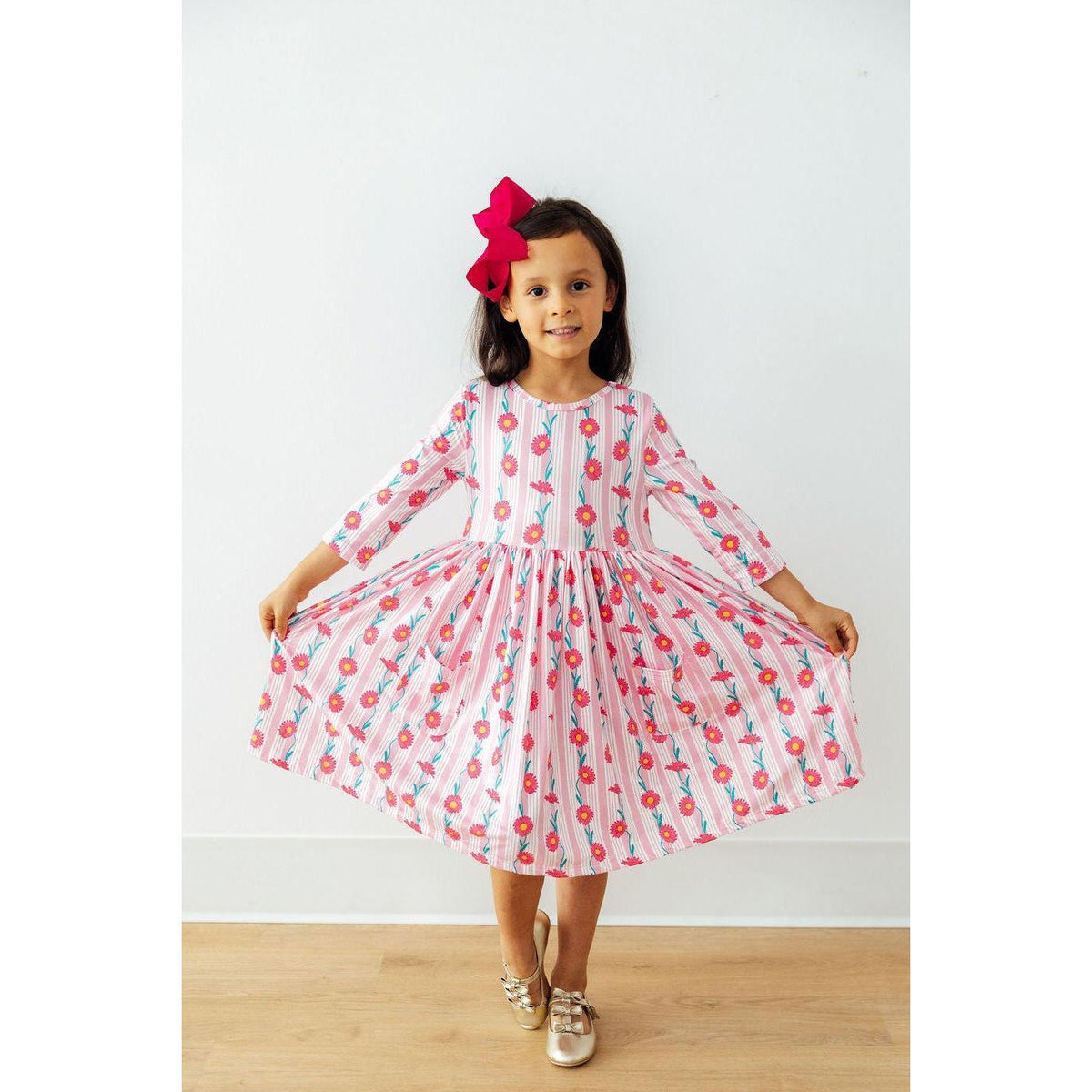 Daisy Chain 3/4 Sleeve Pocket Twirl Dress