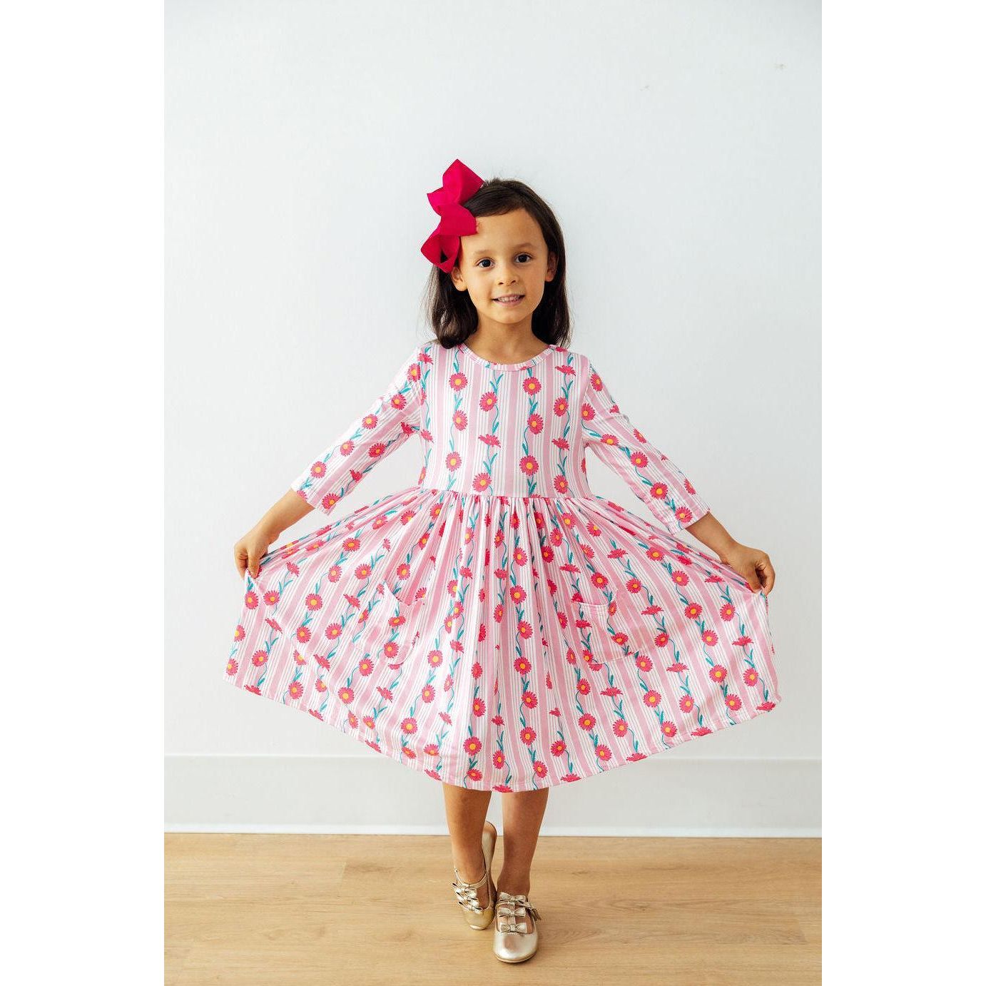 Daisy Chain 3/4 Sleeve Pocket Twirl Dress
