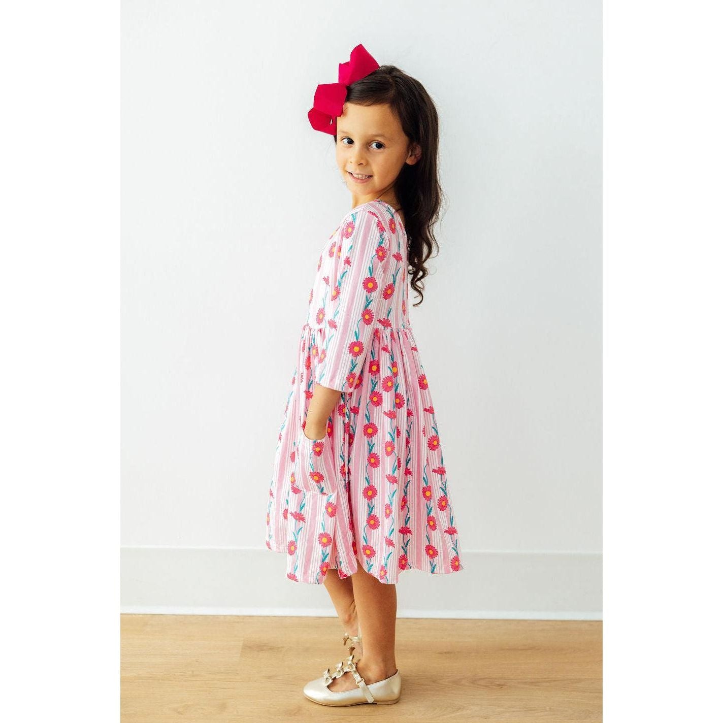 Daisy Chain 3/4 Sleeve Pocket Twirl Dress