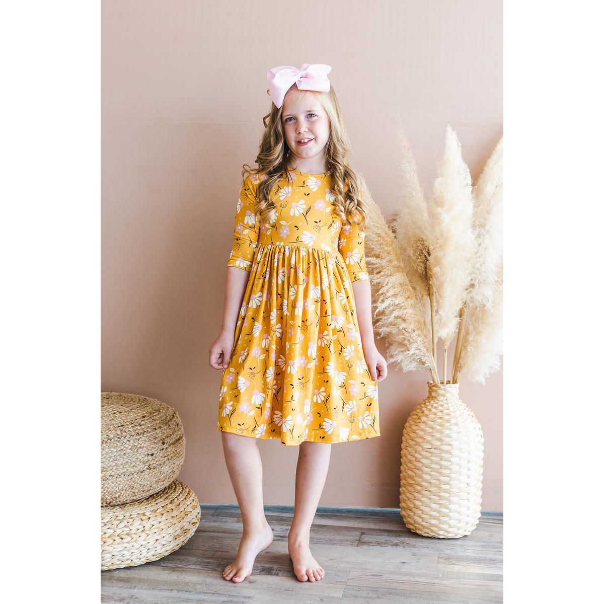 Dandelions in Fall 3/4 Sleeve Pocket Twirl Dress