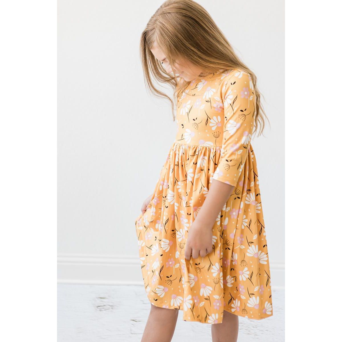 Dandelions in Fall 3/4 Sleeve Pocket Twirl Dress