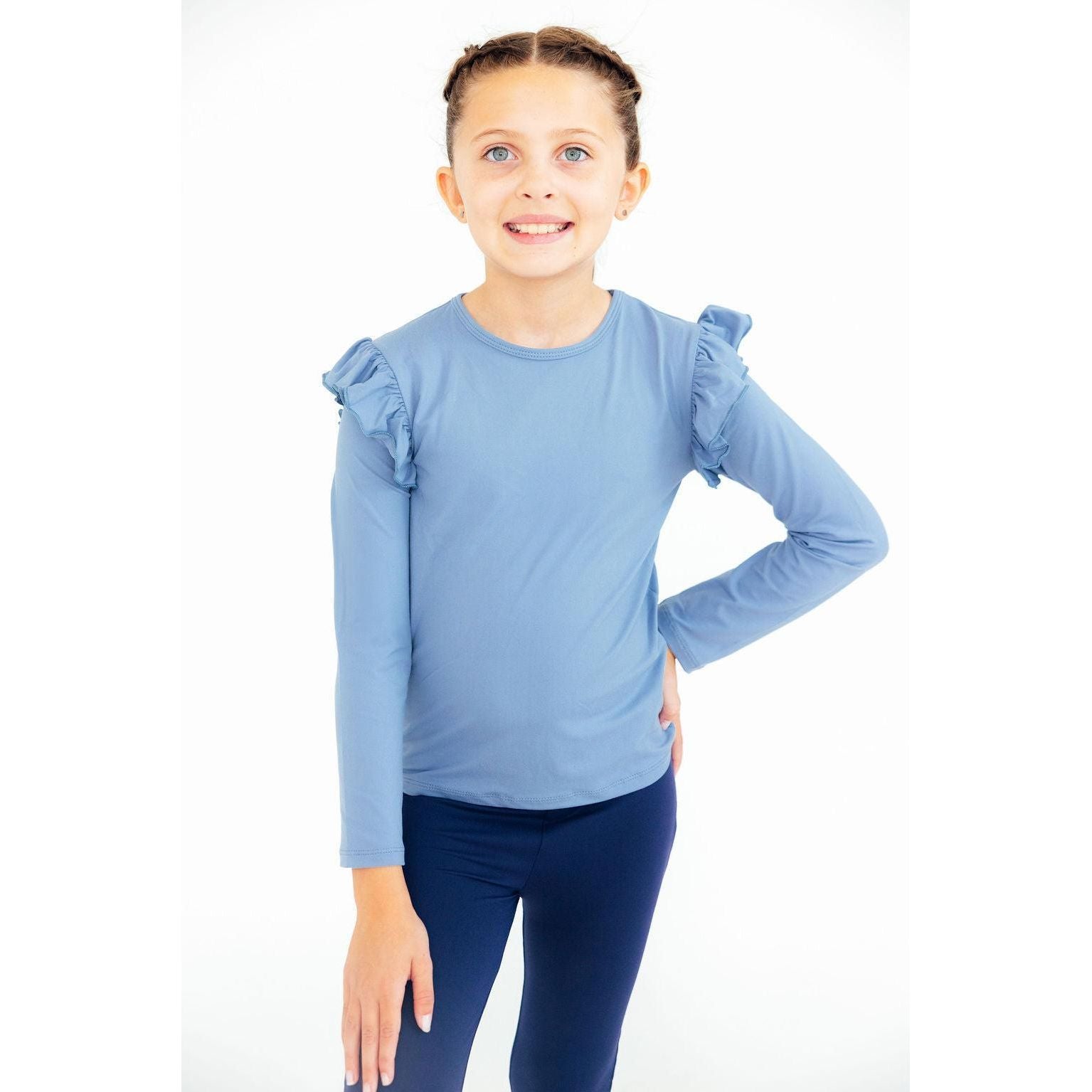 Dusty Blue L/S Ruffle Tee