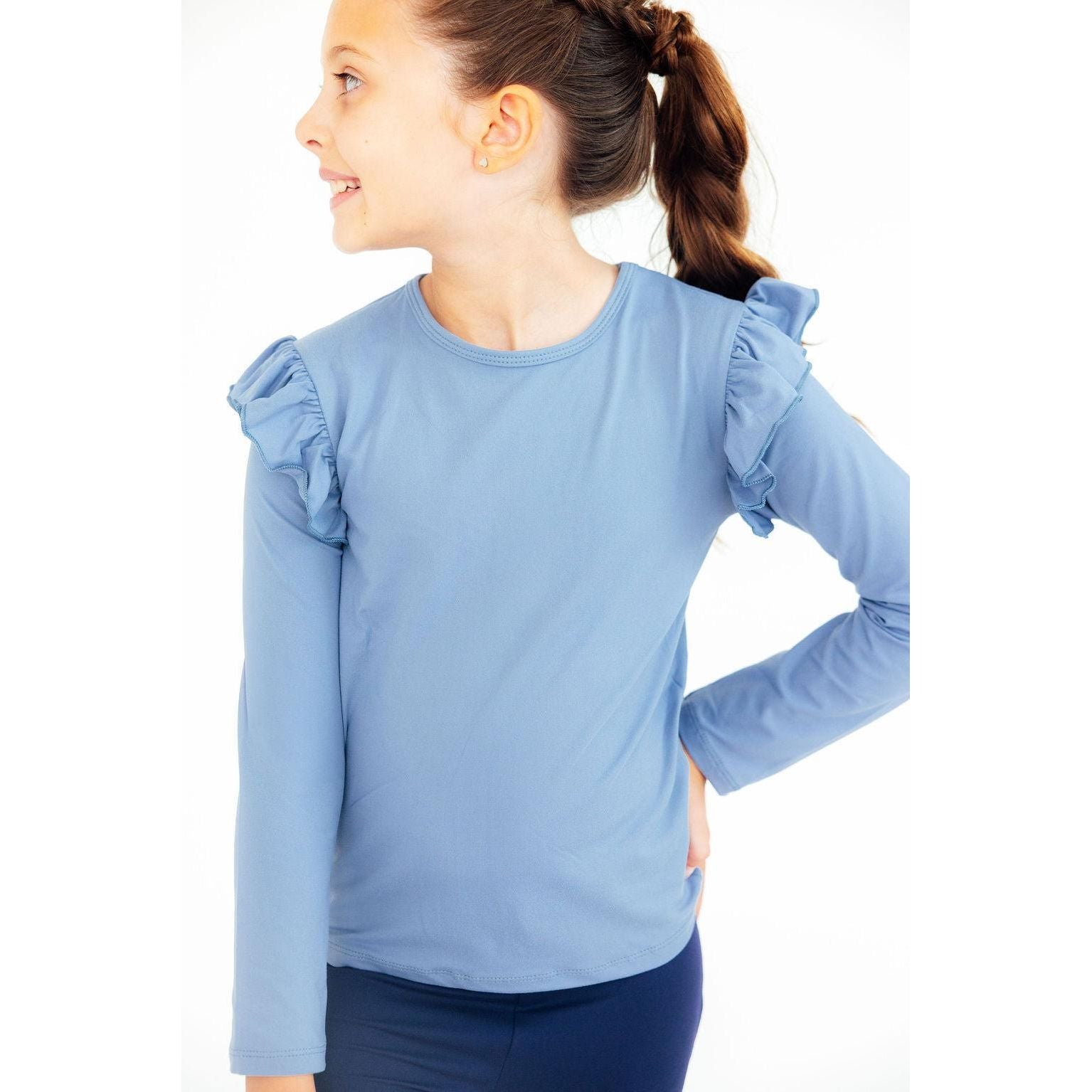 Dusty Blue L/S Ruffle Tee