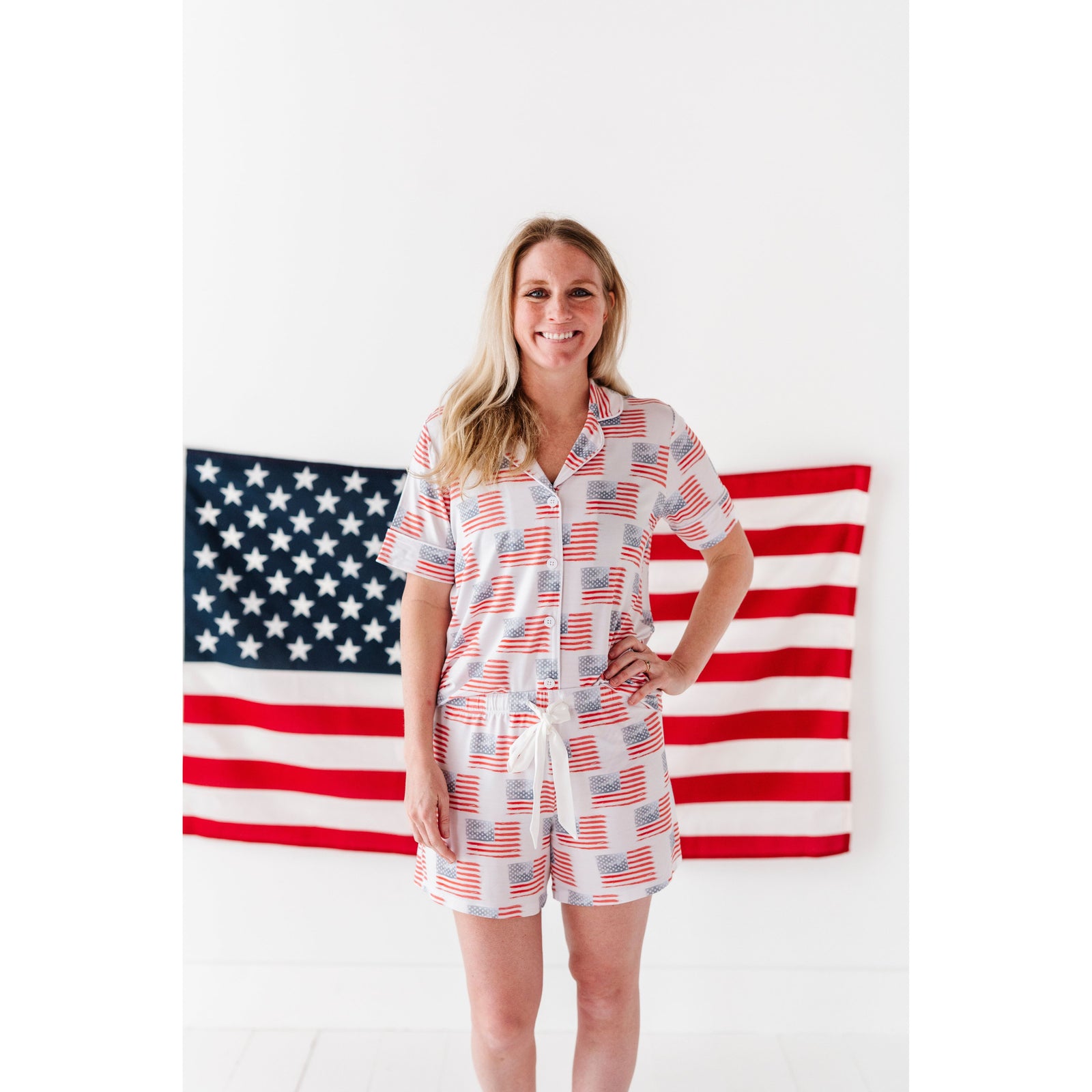 American Flag Women’s Button Down Short Set
